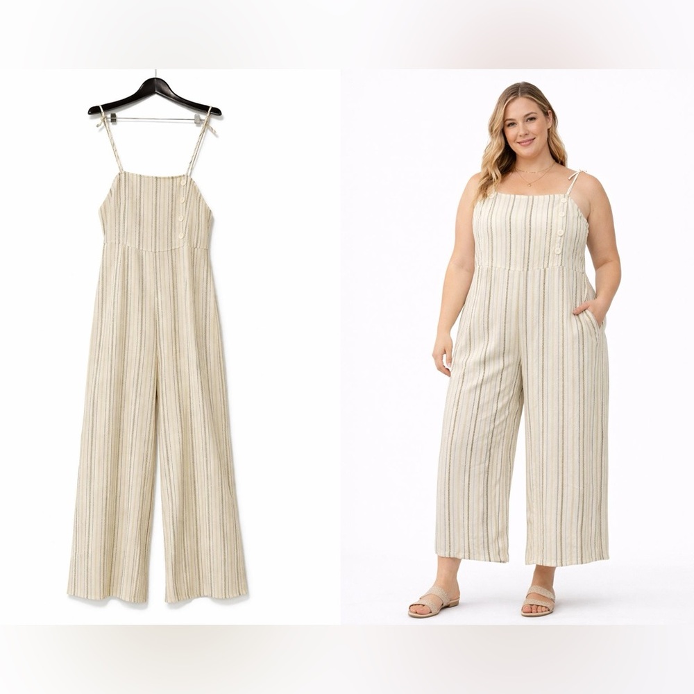 Women’s Wide Leg Jumpsuit – Cream Tie Strap Summer Jumpsuit size L NWT